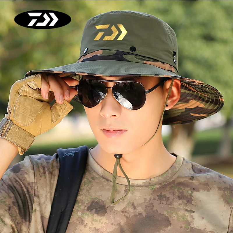 

2020 Daiwa летняя уличная рыболовная шляпа мужская Корейская альпинистская Солнцезащитная шляпа Повседневная камуфляжная пляжная шляпа