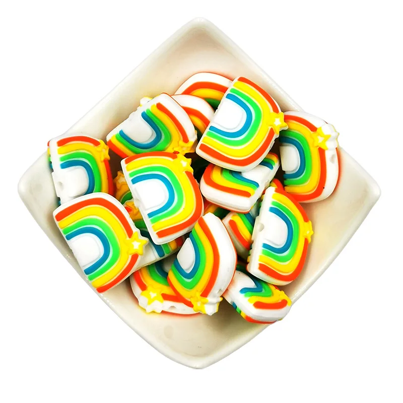 

10pcs BPA Free Silicone Beads Cartoon Rainbow Teething Bead DIY Teething Necklace Pacifier Chain Food Grade Baby Teether