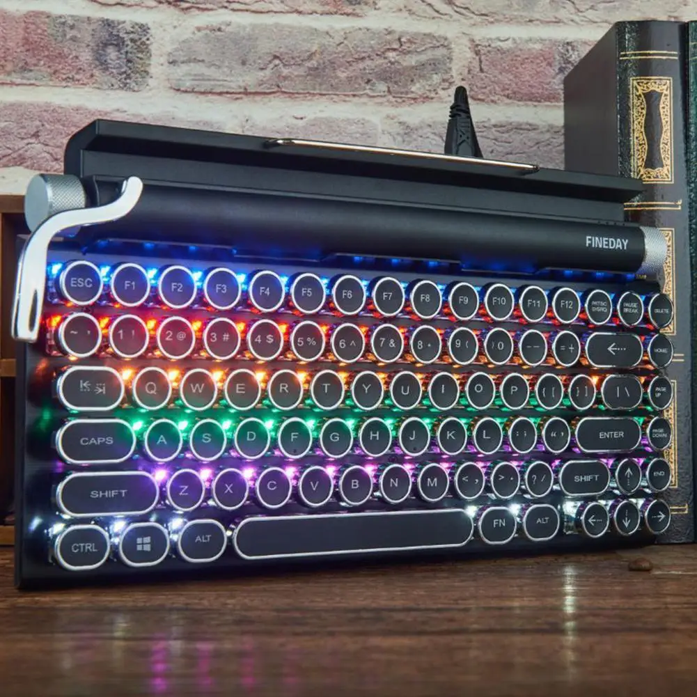 Typewriter Keyboard 83 Keys Wireless Bluetooth RGB Colorful Backlight Retro Mechanical Keyboard for MAC Cellphone Tablet Laptop
