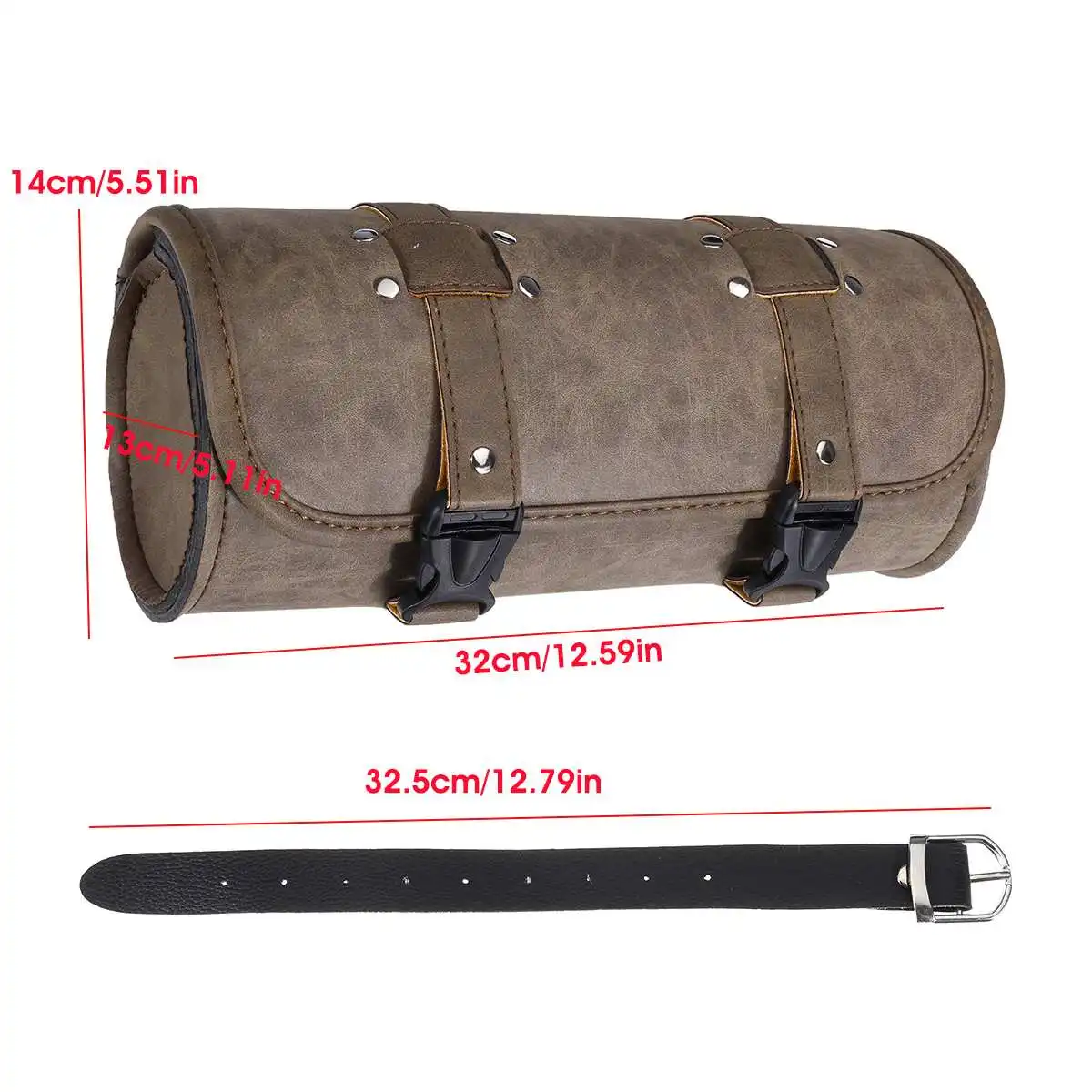 

Universal Motorcycle Fork Tool Bag Motorbike Scooter Front Rear Saddle Bag Retro Brown PU Leather Luggage Pouch Waterproof