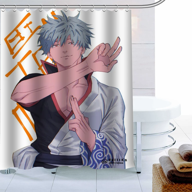 

Горячая Распродажа аниме гинтама душевая занавеска из полиэстера, 12 крючков для ванной, водонепроницаемая забавная занавеска для ванной