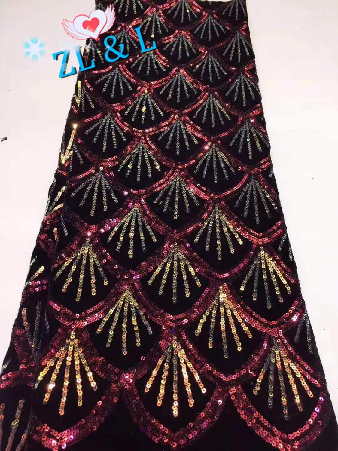 5 ярдов высококачественные блестки зубчатый африканская кружевная вышивка