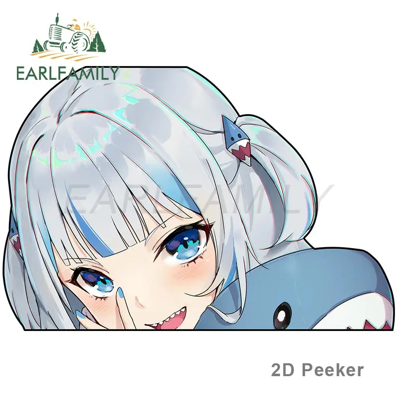 

EARLFAMILY оригинальный мультяшный дизайн Gawr Gura Peek Автомобильная наклейка аниме Акула Наклейка для окна бампера багажника украшение забавный графический