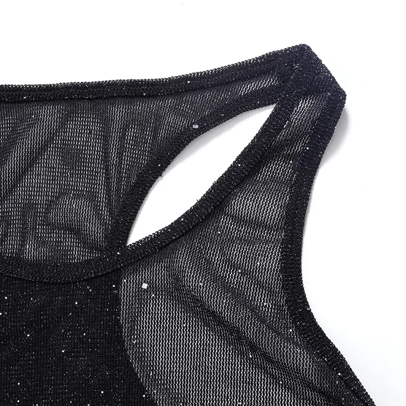 

Micro-Transparent Sexy Rompers Backless Sleeveless Bodycon Jumpsuits U Collar Slim Breathable Bodysuits Bell-Bottomed Pants