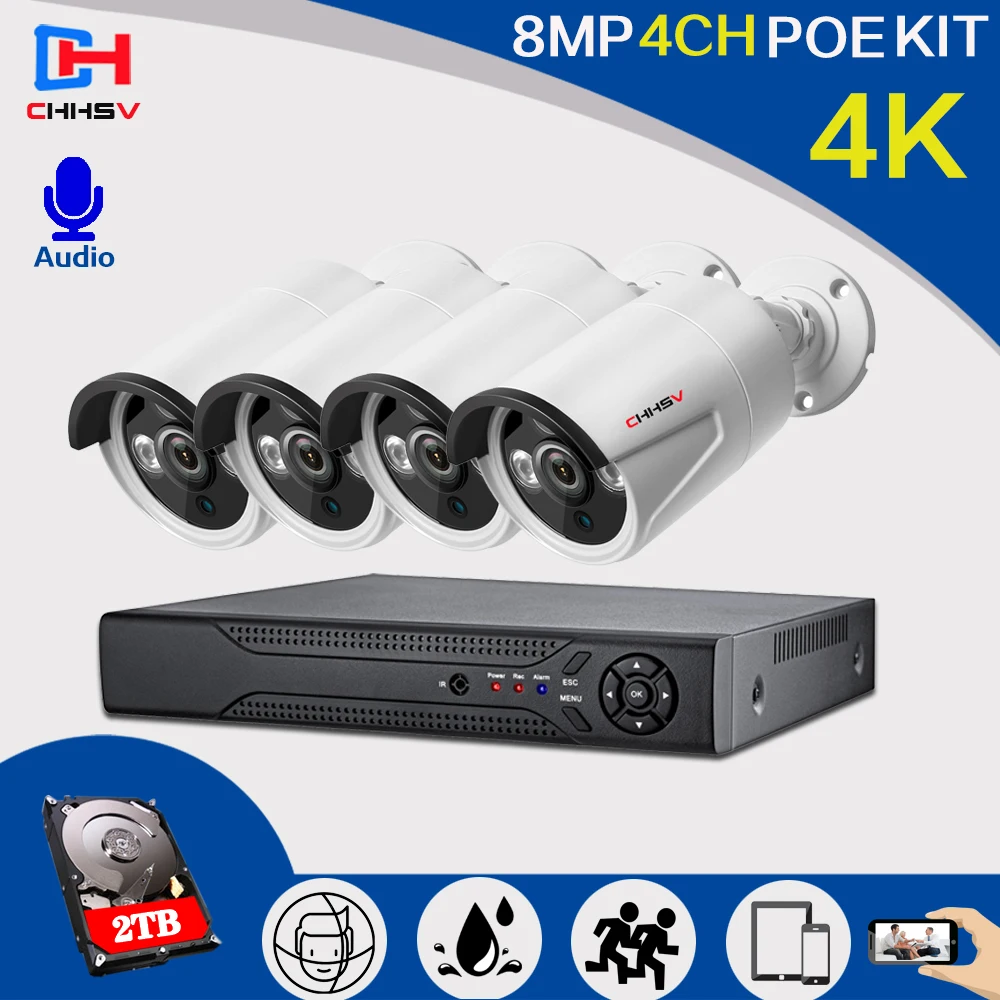 

Система видеонаблюдения, 4 канала, 4K NVR, POE, IR-CUT CCTV, видеорегистратор