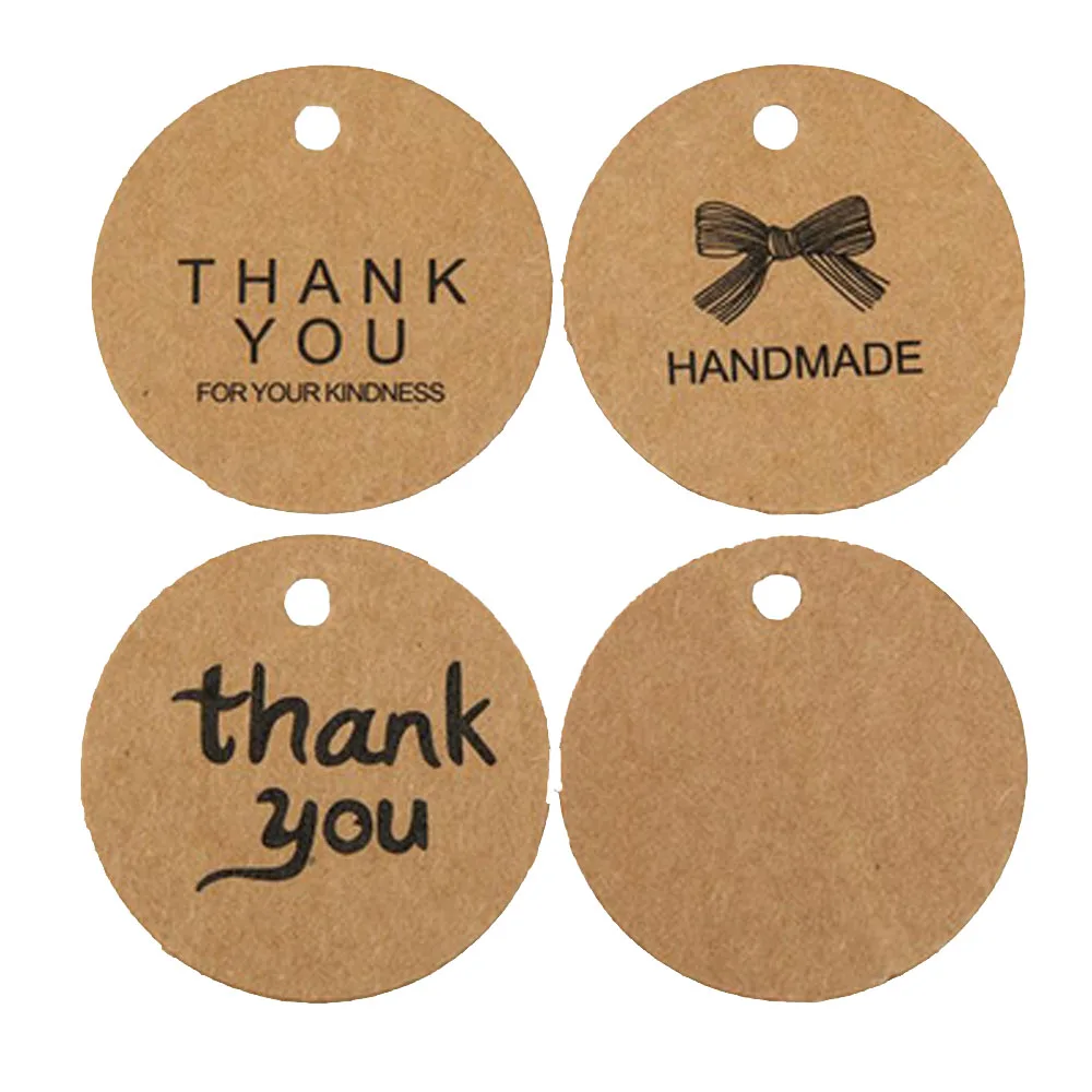 

100pcs Kraft Paper Round Thank You Handmade Tags Wedding Decoration Party Favors Label Card Jewelry Charms Price Tag DIY decor