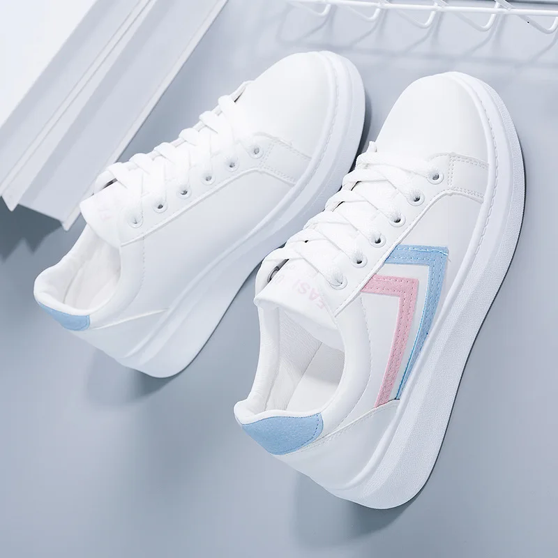 

2020 Summer Woman Shoes Fashion New Women PU Leather Shoes Ladies Breathable Lace-Up Flats Casual Shoes White Sneakers NVX156
