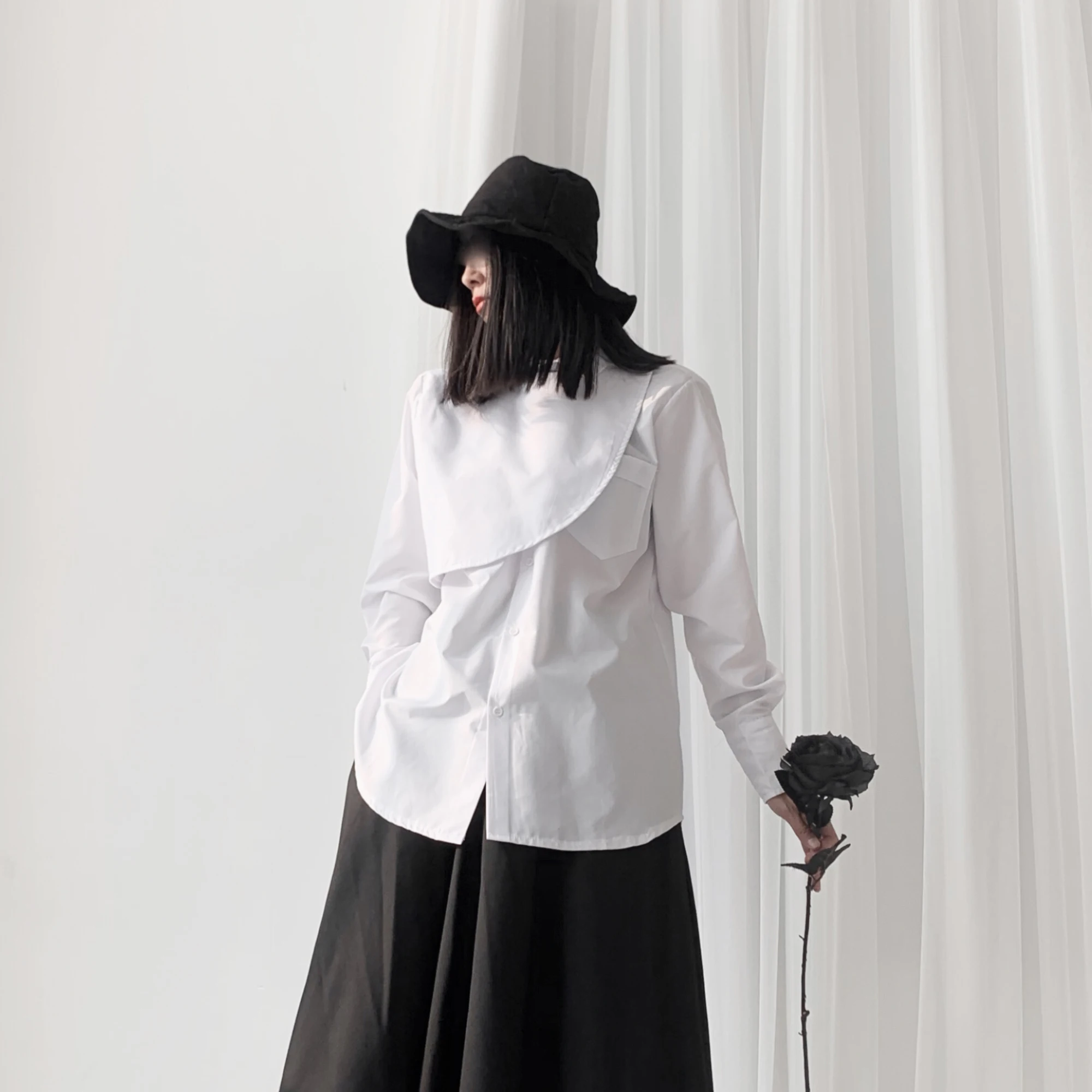 Женская одежда в стиле темного Ямамото рубашка ретро с асимметричным сложенным