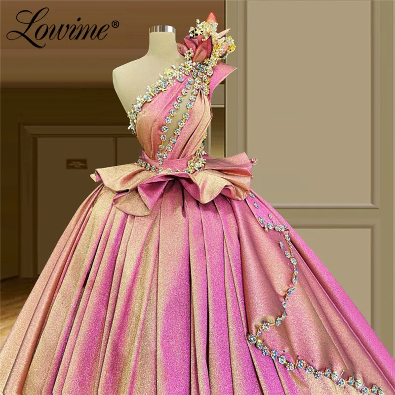 Puffy Long Prom Dresses 2021 Newest A Line Muslim Evening Dress Middle East Women Party Gowns With Crystals Robe De Soiree Aibye