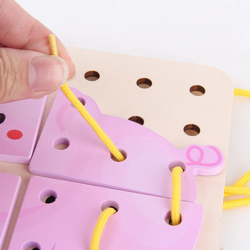

Animal Lacing String Jigsaw Puzzle Shoelaces Beads Montessori Educational Game Toys Baby DIY Crafts Threading Board Wooden Toys