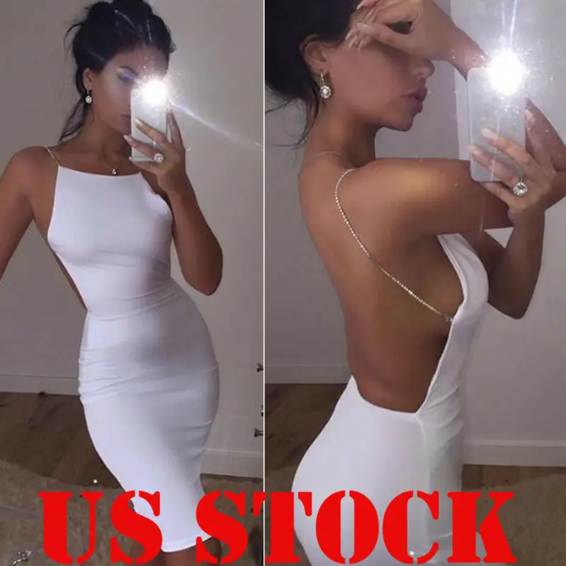 

US Sexy Women Bandage Club Mini Dress White Elegant Backless Dress