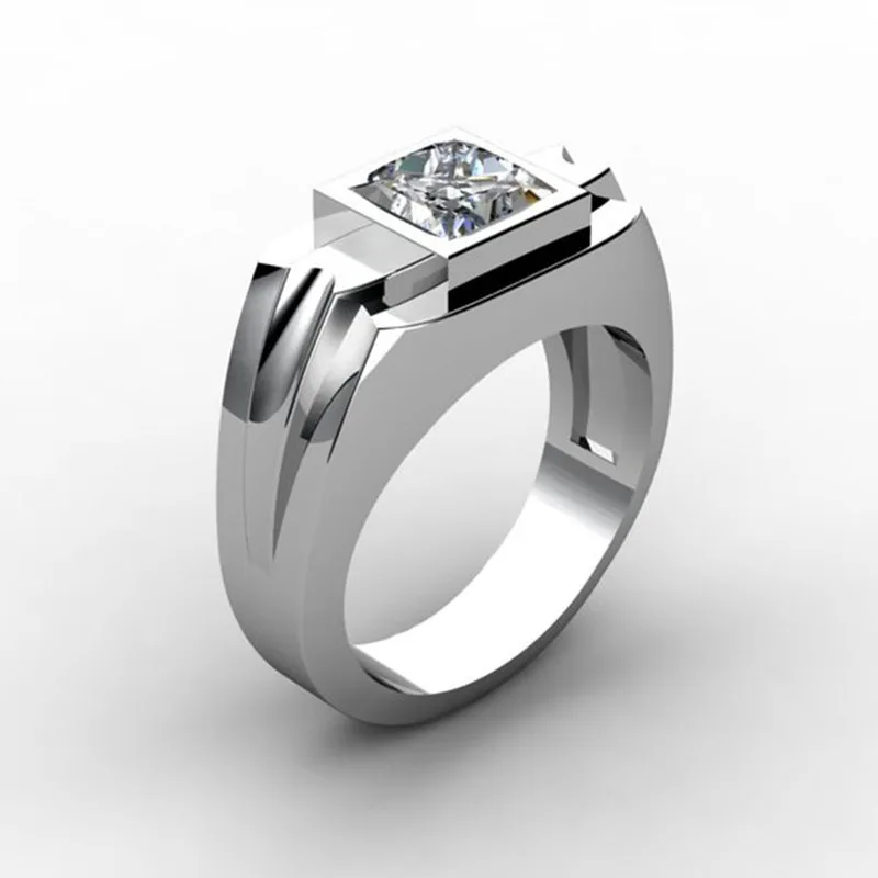 New Fashion Silver color Square Cubic Zircon Rings Anel for Men CZ Crystal Wedding Engagement Jewelry | Украшения и аксессуары