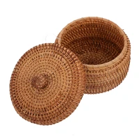 home rattan box basket natural snack storage box hand woven round box with lid