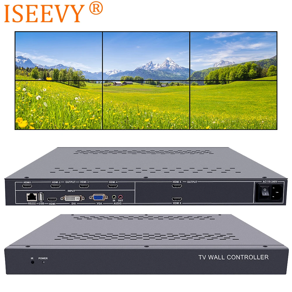 ISEEVY 6 каналов видео стены Управление 2x3 3x2 VGA HDMI DVI USB процессор с RS232 для ТВ