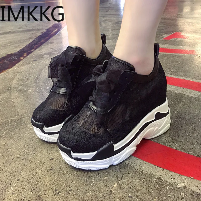 Кроссовки женские сетчатые Уличная обувь на платформе высокий каблук дышащие