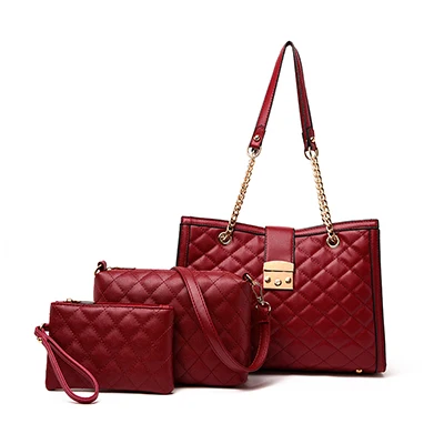 Red Комплект из 3 предметов, сумка на плечо, женские дорожные сумки, кожа, полиуретановый стеганый мешок, женские роскошные сумки, женские сумки, дизайнерские сумки - Цвет: Red