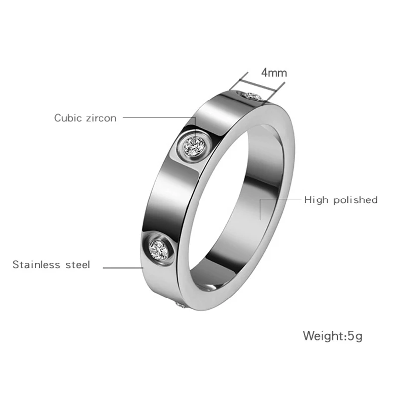 Trendy Stainless Steel Slimming Rose Gold Color Love Ring for Women Men Couple Crystal Rings Luxury Brand Jewelry Wedding Gift | Красота и