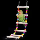Качели для попугая, Разноцветные деревянные шарики, принадлежности для птиц подвесная лестница, мост, игрушка для лазания, Деревянные Волнистые лестницы, игрушка для укусов