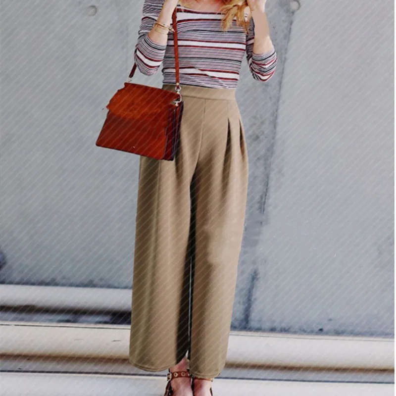 Женские длинные брюки с высокой эластичной резинкой на талии свободные в