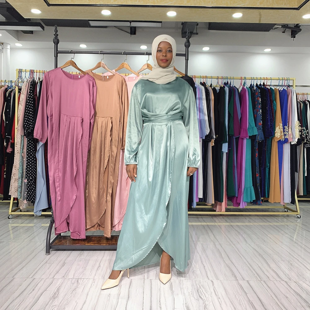 Женское атласное платье, длинное арабское платье, мусульманский наряд для вечевечерние, джилбаб, Рамадан, хиджаб для мусульманок