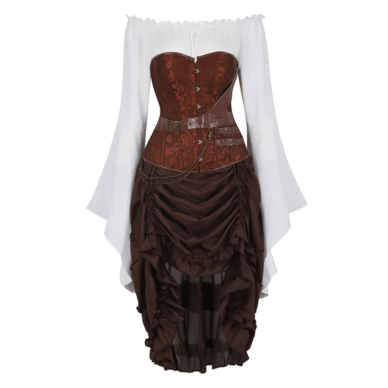 Корсет в стиле стимпанк с юбкой пиратский костюм женская одежда бурлеск