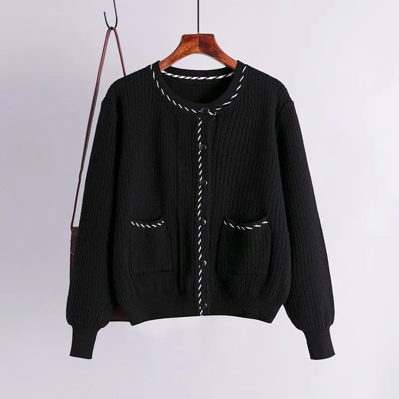 Женский осенне-зимний свитер с длинным рукавом кардиган толстый вязаный круглым