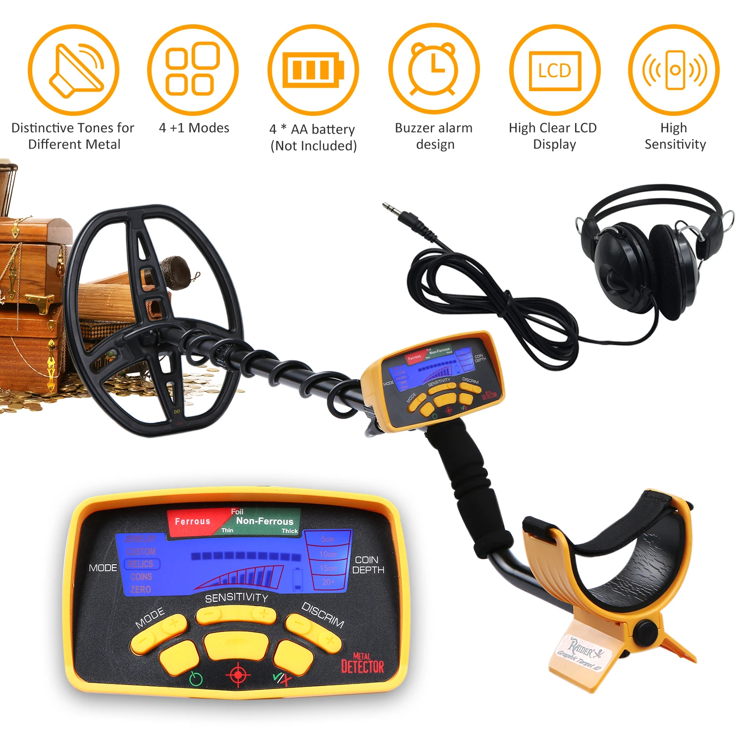 

Металлоискатель Подземный металлоискатель индуктор g-старый искатель сокровищ с ЖК-дисплеем Регулировка звука 5 режимов поиска