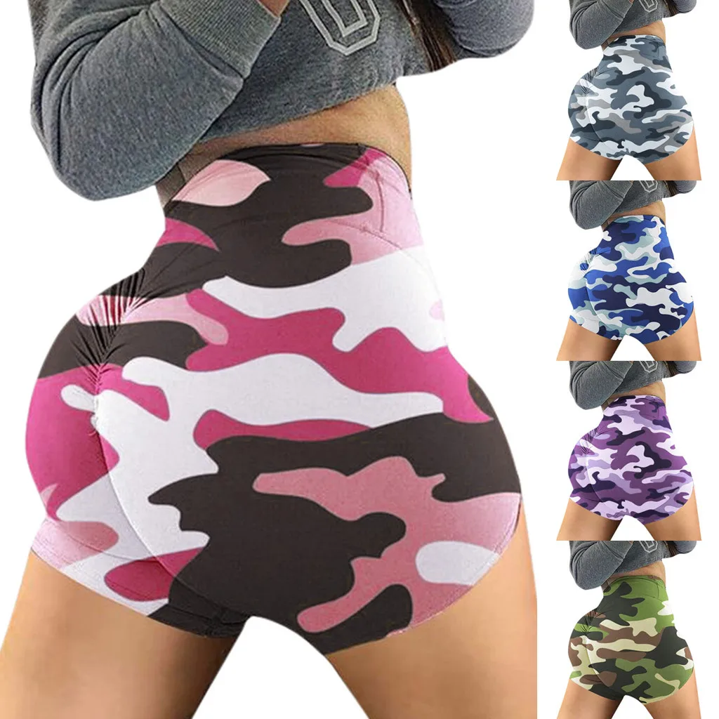 

Camouflage Print Yoga Shorts Ruched Althetic Leggins Women Hip Lifting Fitness Short Tights Skinny Workout Short Trousers A50