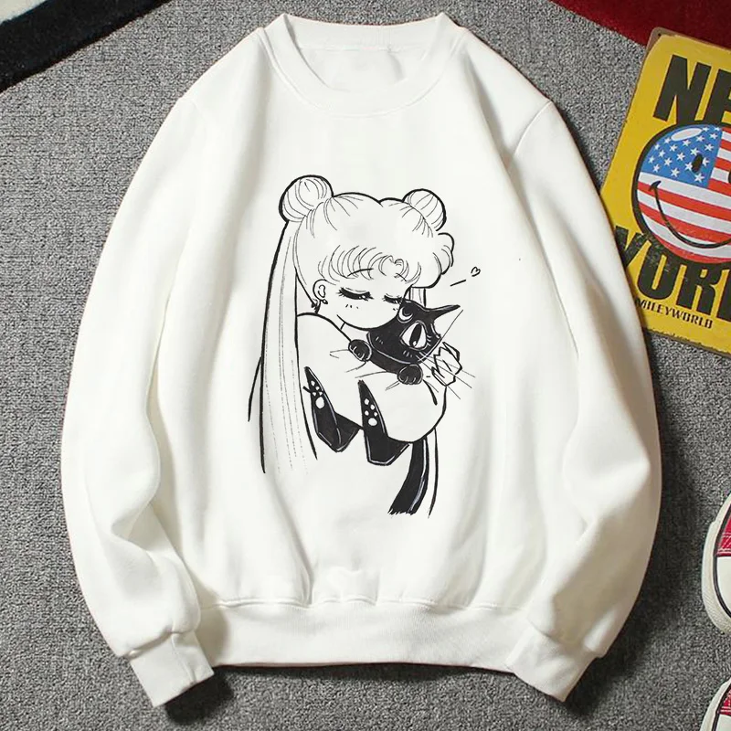 Новая толстовка женская Kawaii Мода плюс размер повседневная одежда Harajuku Мультфильм Ulzzang стиль Сейлор Мун Толстовка забавная половина Толстовка - Цвет: 2854