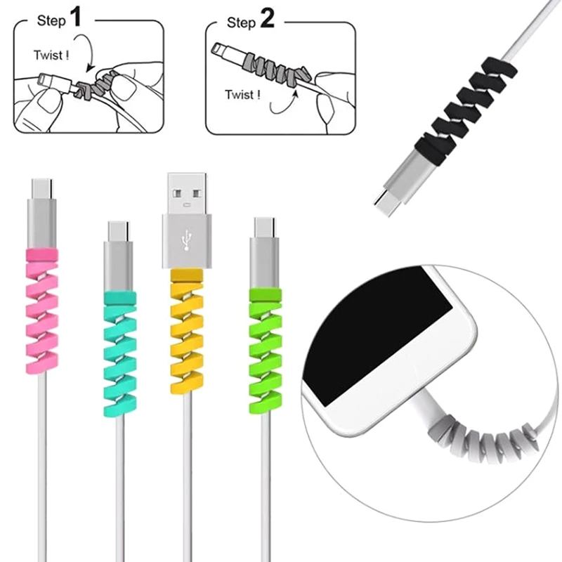 

2pc Cable Protector Silicone Bobbin Winder Wire Cord Cover for USB Charger Cable