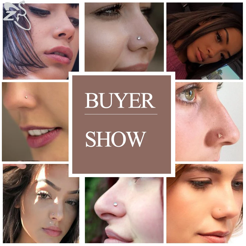 ZS 1PC G23 Titanium Nose Piercing Heart Round Star CZ Crystal Studs Screw S-Shaped Nostril 2/3MM Body Jewelry 20G - купить по
