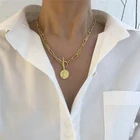 HUANZHI 2020 Позолоченное серебряное Двухслойное ожерелье из портрет королевы ожерелье с подвеской монета для женщин винтажное ювелирное ожерелье