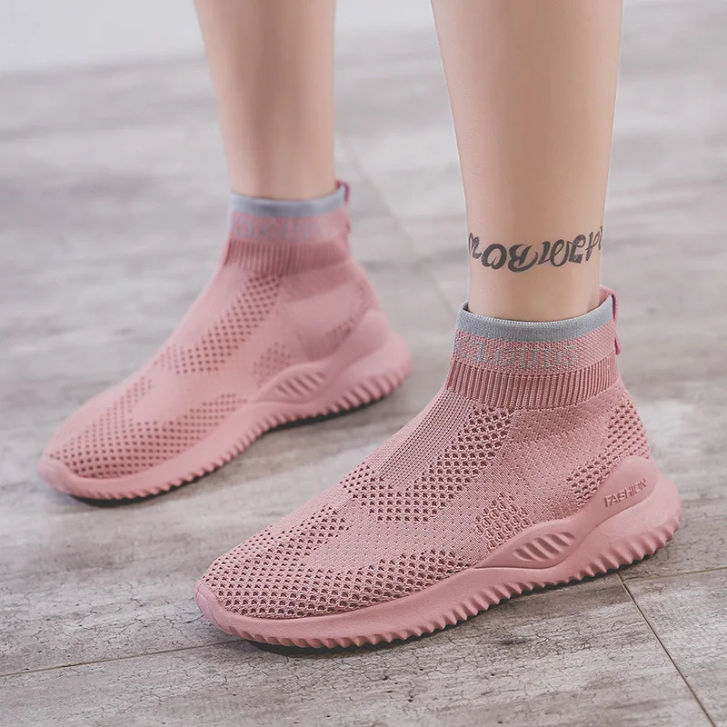Модная женская повседневная обувь Летняя с эластичным тканевым носком женские