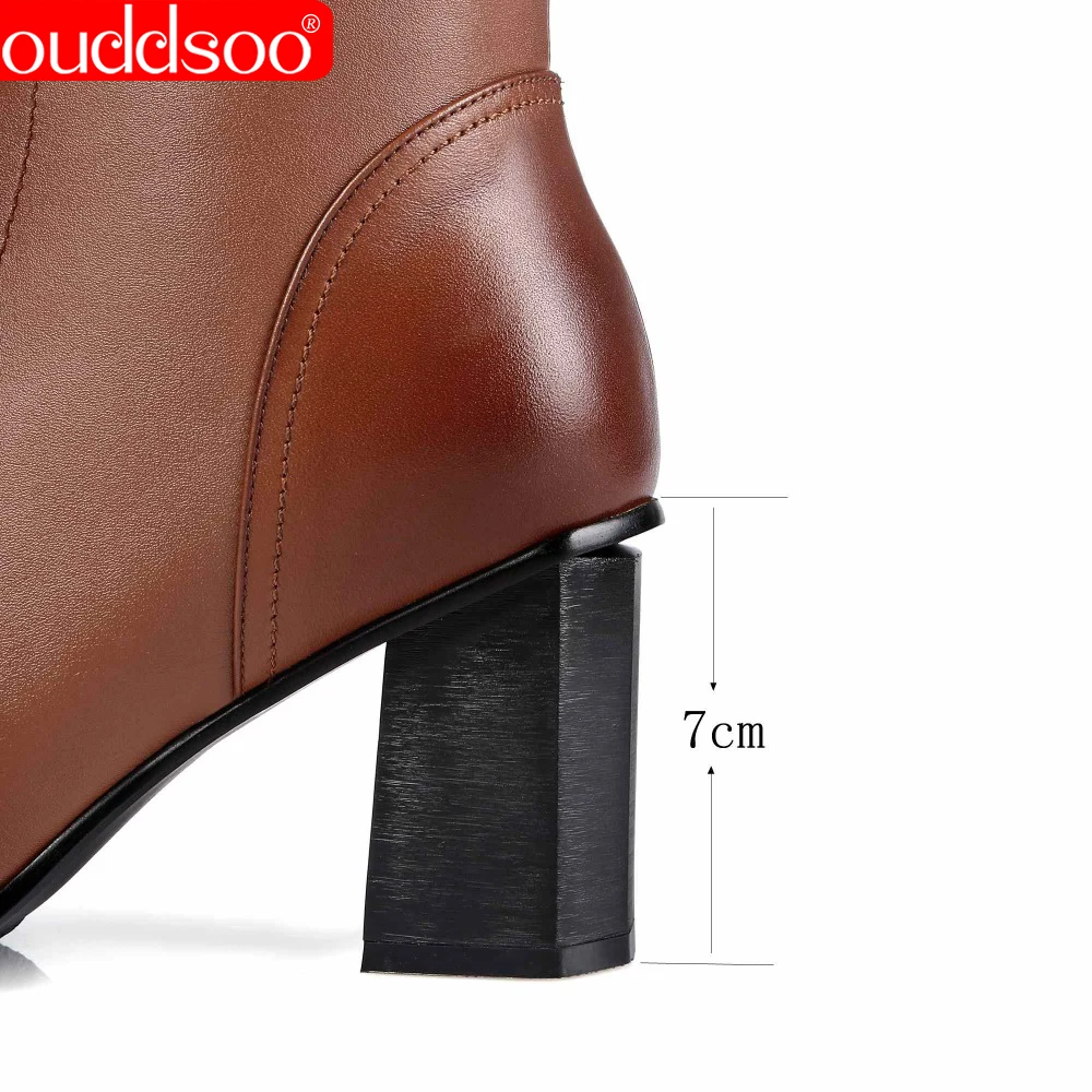 

ODS Brand Women Winter Shoes Genuine Leather Boots Knee High Lace-up Motorcycle Woman Ladies Booties Zip Rivets Zapatos Mujer 42