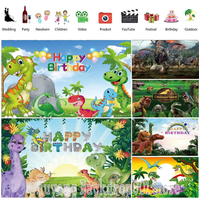 

Customized Dinosaur Backdrop Baby Shower Children Happy Birthday Party Photography Background For Photo Studio Prop