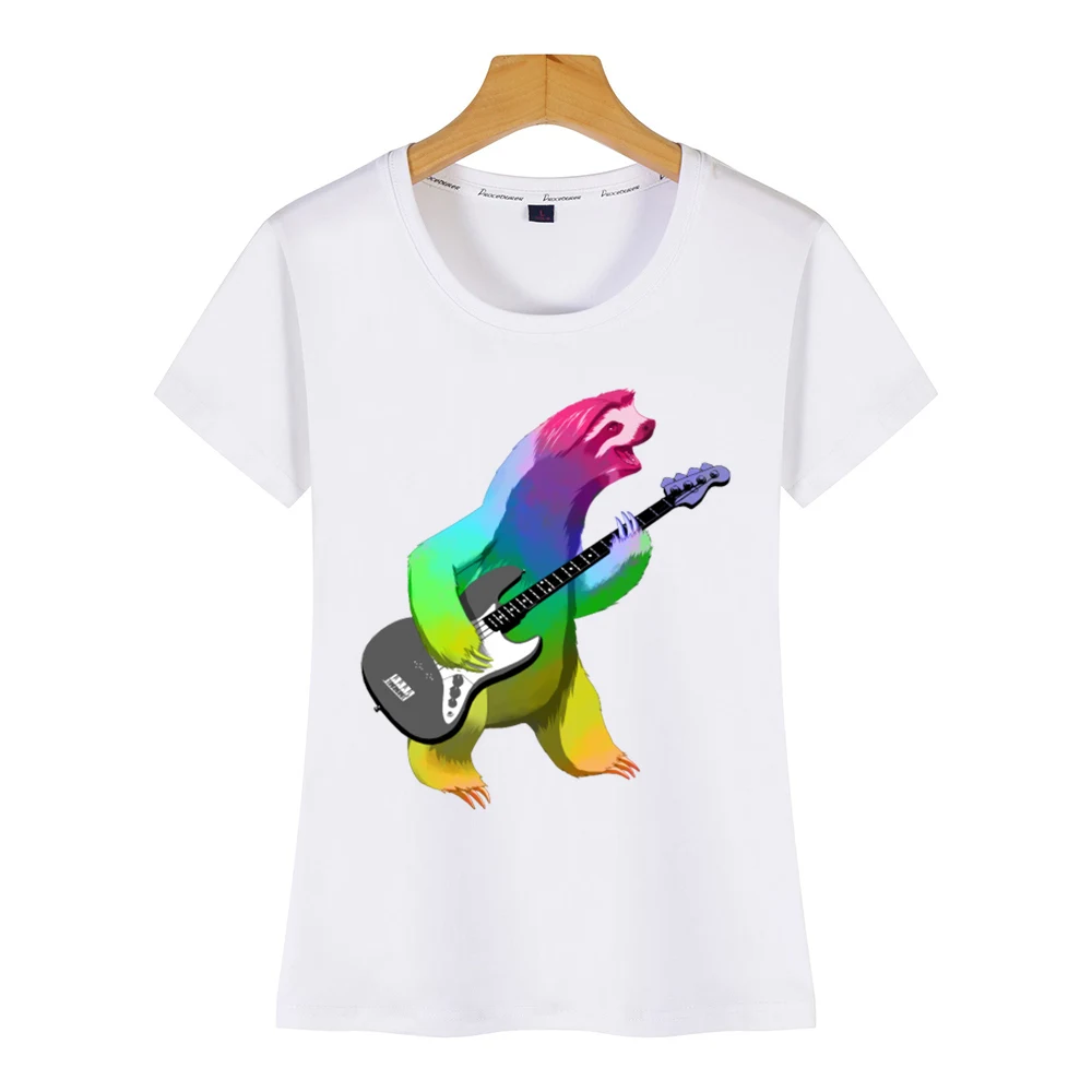 Топы футболка для женщин Ленивец гитара музыканты Подарок Идея базовая черная