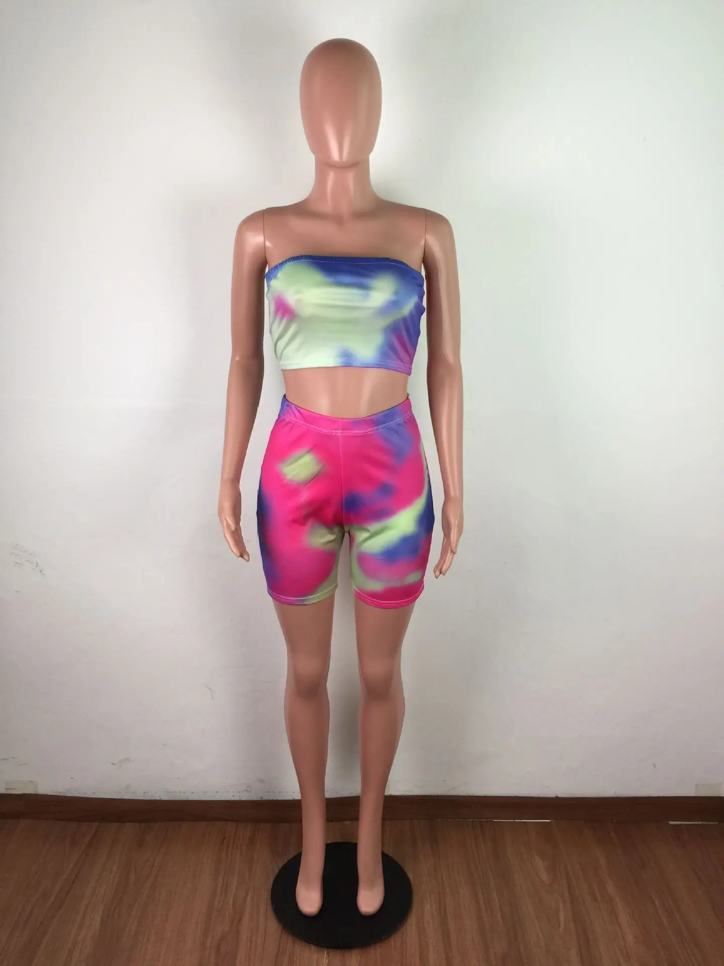 

Echoine Summer tie-dye galaxy print Women strapless tops shorts jogger suit two piece set sport tracksuit matching set outfits