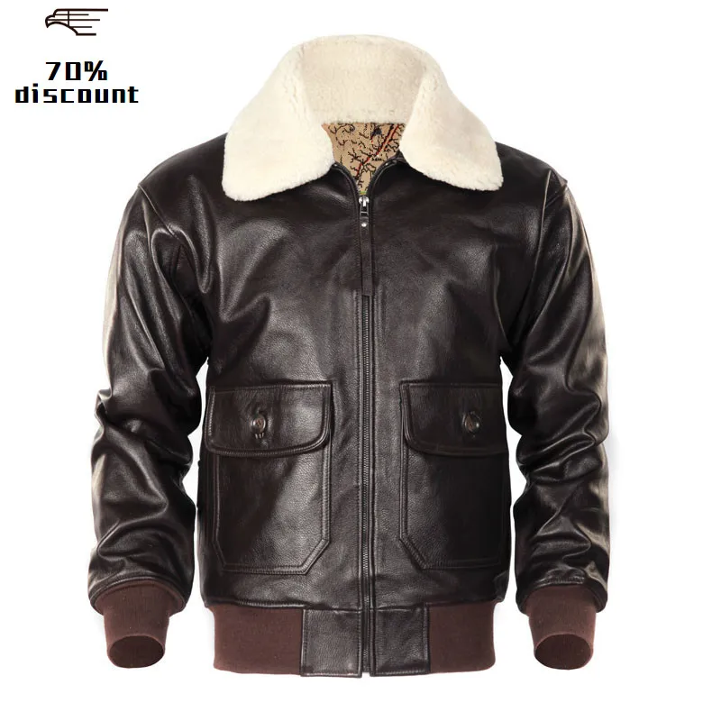 Куртка-пилот USAF A2 из натуральной воловьей кожи с шерстяным воротником зимнее