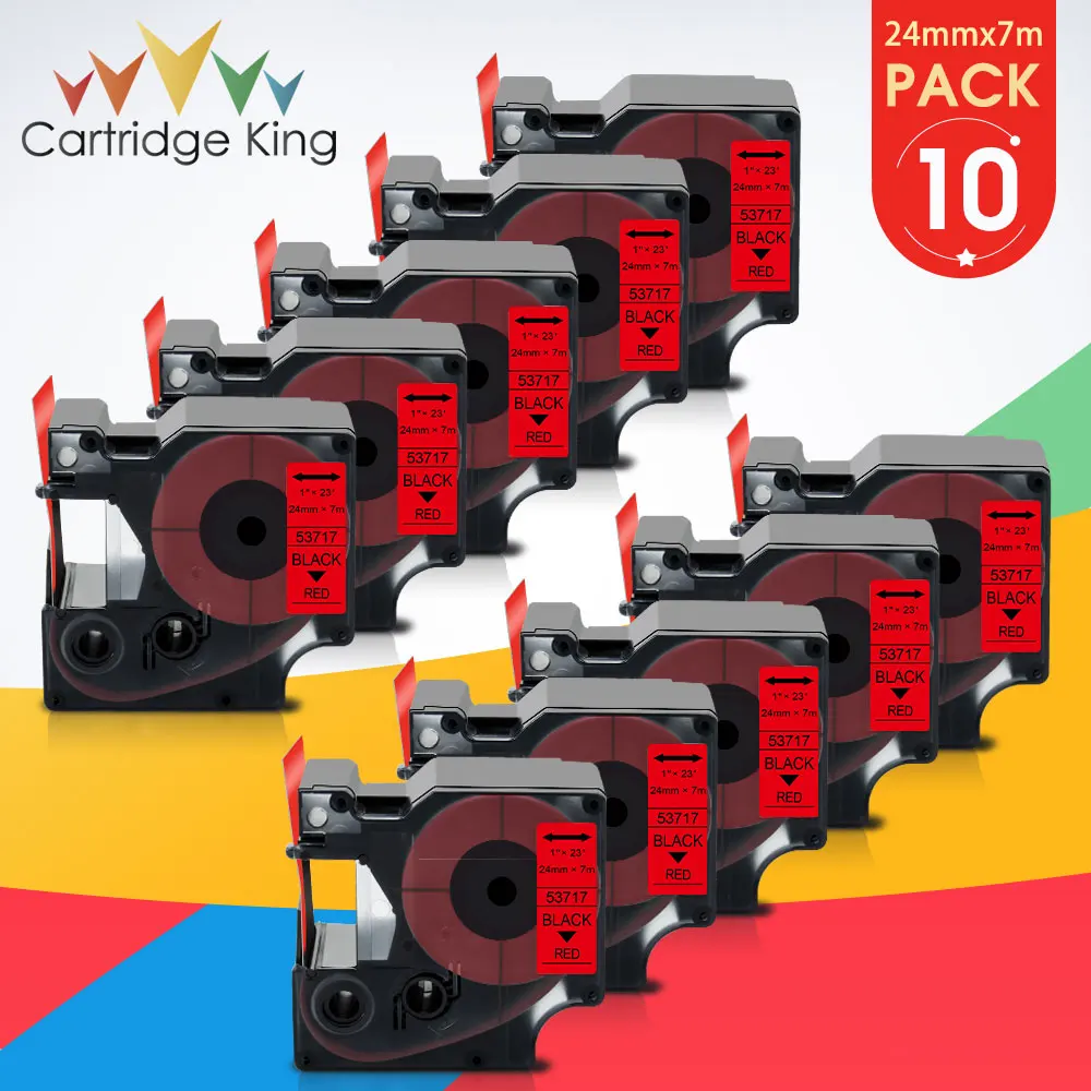 Совместимая лента для принтера DYMO D1 24 мм, черная на красной основе, 10 штук, лента для принтера Dymo Maker LabelManager.