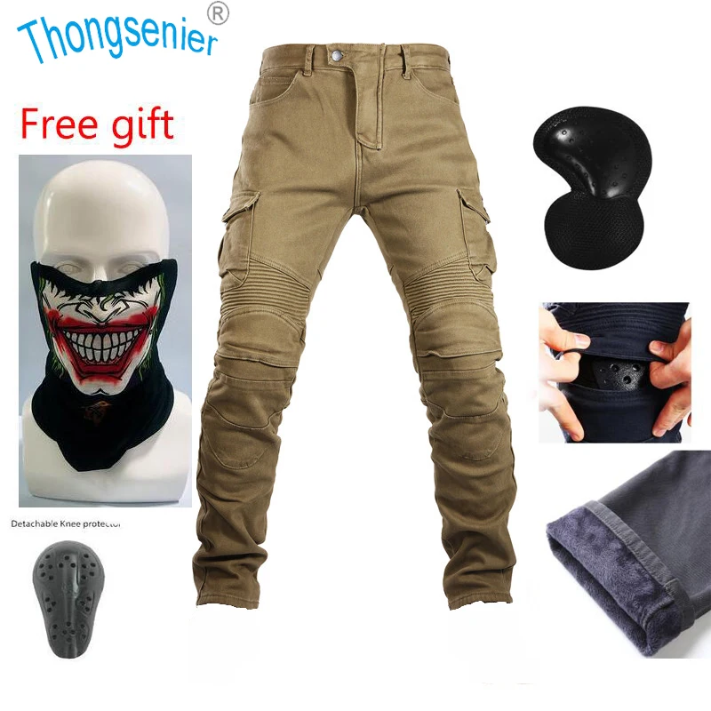 

New product fashion riding jeans locomotive drop-proof windproof warm stretch slim overalls plus velvet autumn and winter pants