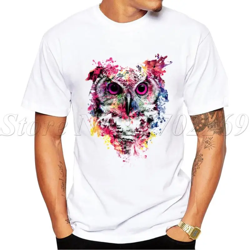 

2019 Hot Sales New Fashion Painting Owl design Men T-shirt Short Sleeve Geek Tops Punk Owl Printed Hipster Tee