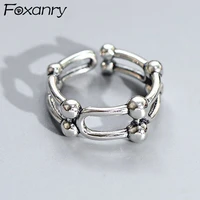 foxanry 925 stamp rings for women trend punk hip hop creative vintage double hollow round beads party jewelry gifts