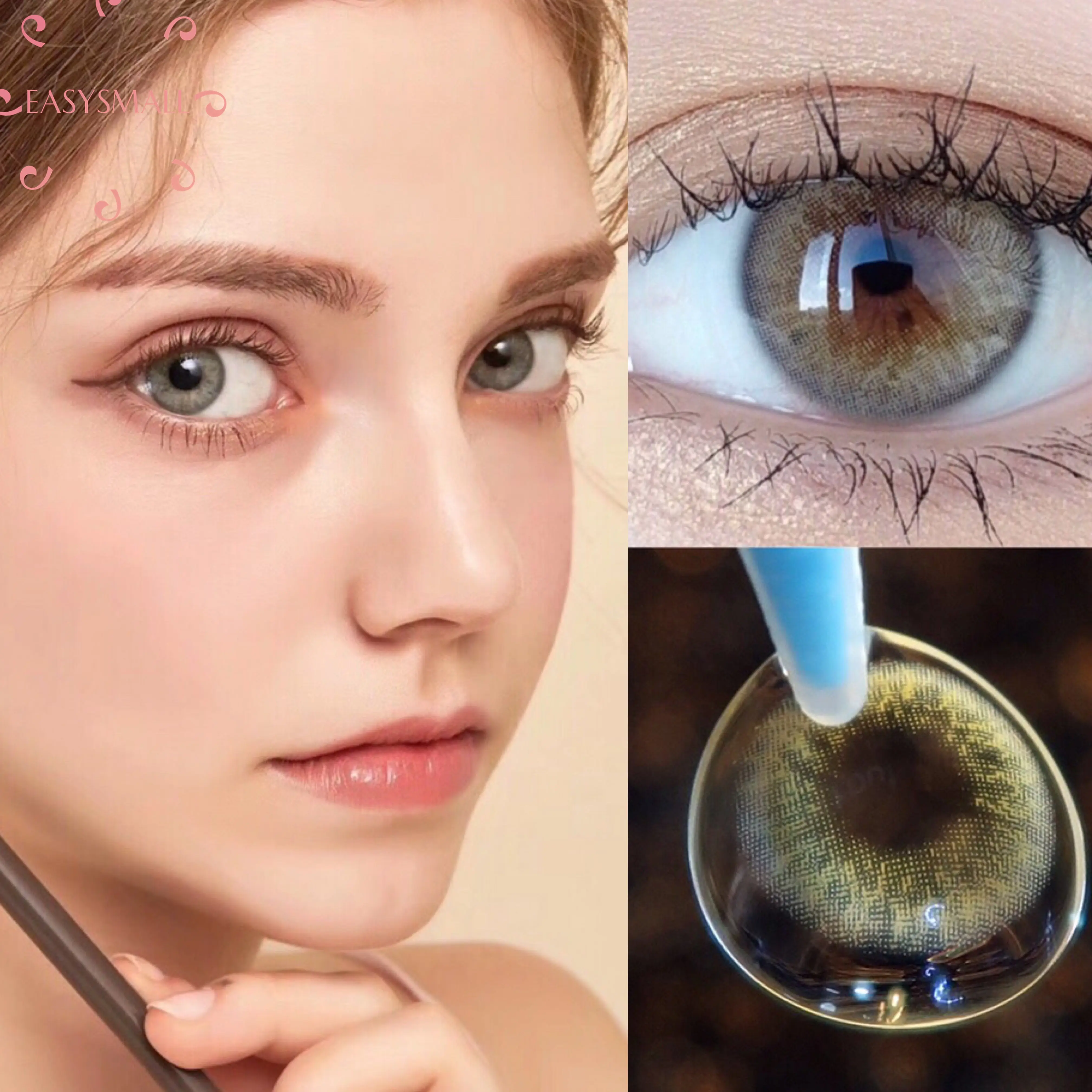 Easysmall green Colored Beautiful Pupil Contact Lenses Cosmetic for Eyes Artificial pupil Degree 2pcs/pair Prescription myopia