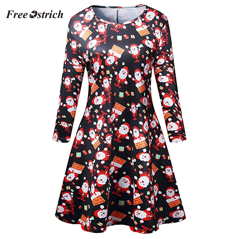 Бесплатная Страусиная Женская винтажная Рождественская одежда с принтом Санта