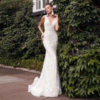 lace mermaid wedding gowns 2021 high quality elegant appliques sweep train o neck sleeveless bridal dress