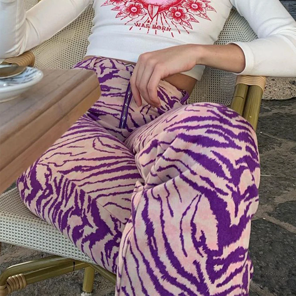 Узкие длинные брюки ZEBERY с принтом зебры женские брюки-Капри на молнии Y2K высокой