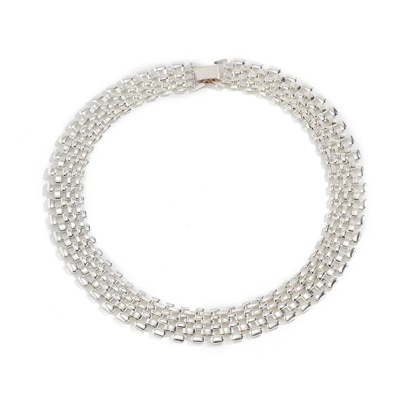 

Punk Hip Hop Chunky Hollow Out Chain Necklace Silver Color Linked Wide Chokers Necklaces for Women Statement Jewelry