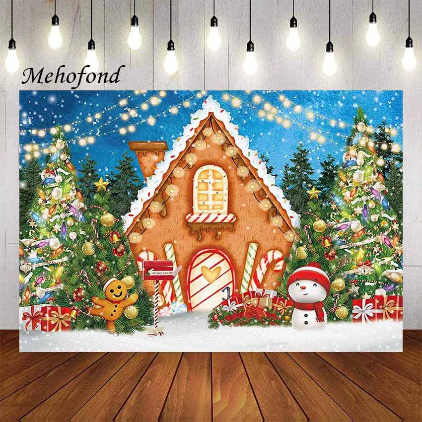Фон для фотосъемки Mehofond Рождественский имбирный дом сосновая елка подарки Candyland