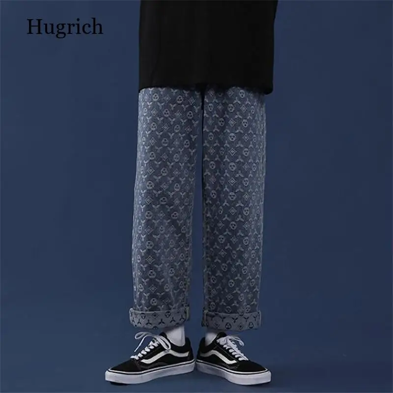 Джинсы мужские мешковатые с цветочным принтом брендовые дизайнерские брюки из