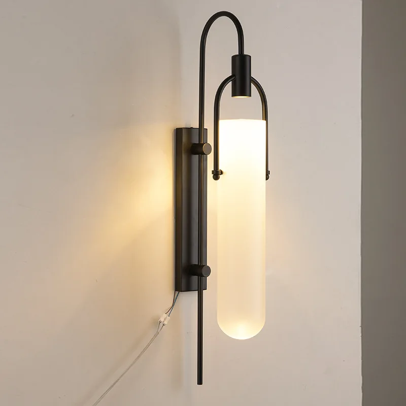 

Glass Light Luxury Wall Lamp Postmodern Minimalist Living Room Decor Sconce Personality Aisle Bedroom Bedside Bracket Light LED